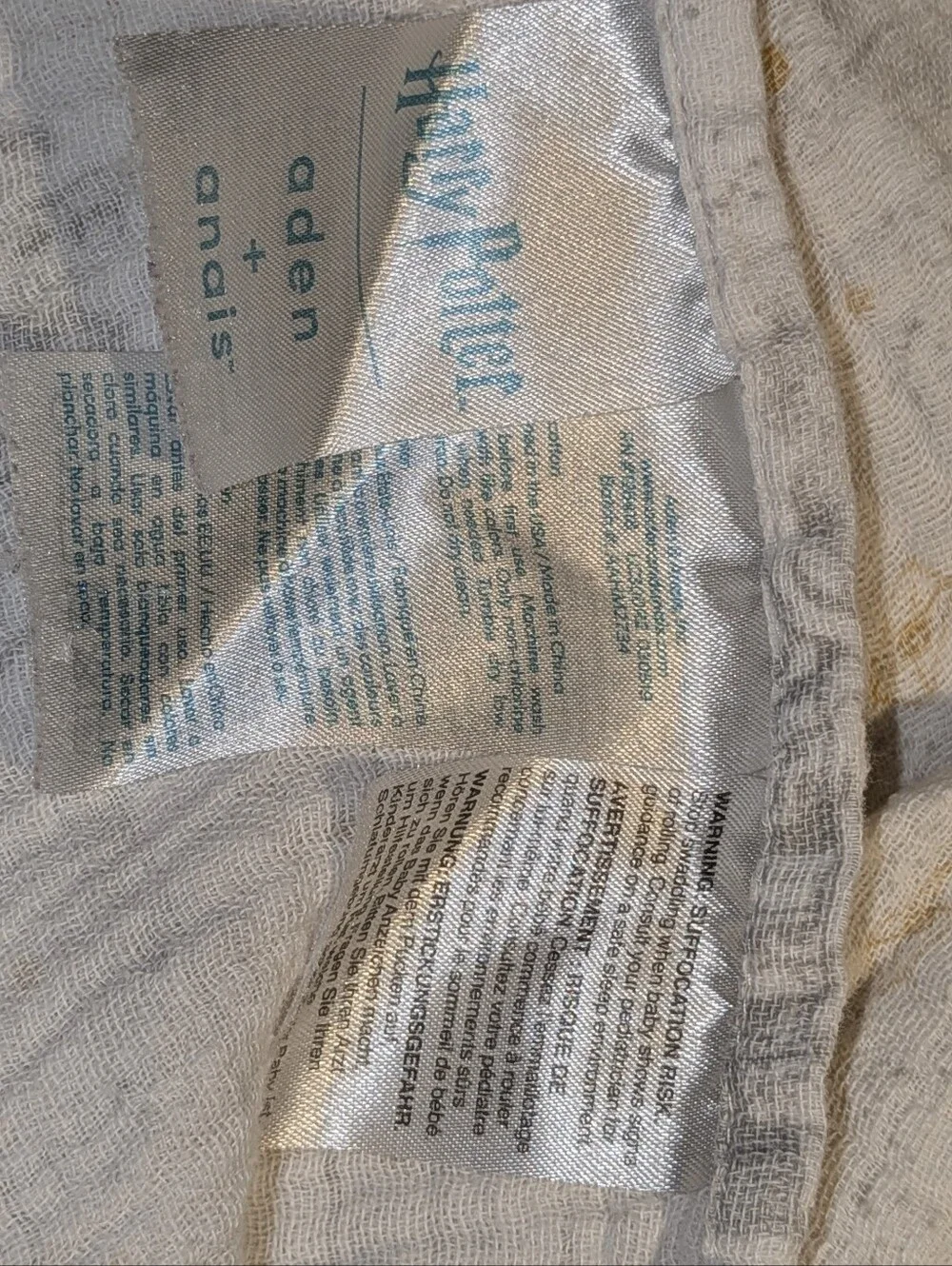 3 aden + anais Harry Potter White Muslin Cotton Swaddle Blankets